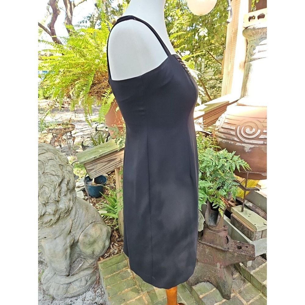 J.R. Nites by Caliendo BLACK BEADED Cocktail Dress Front Slit LBD Lined Sz 4 - Picture 5 of 10